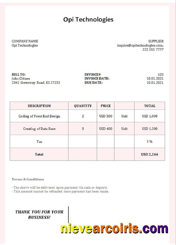 USA Opi Technologies invoice